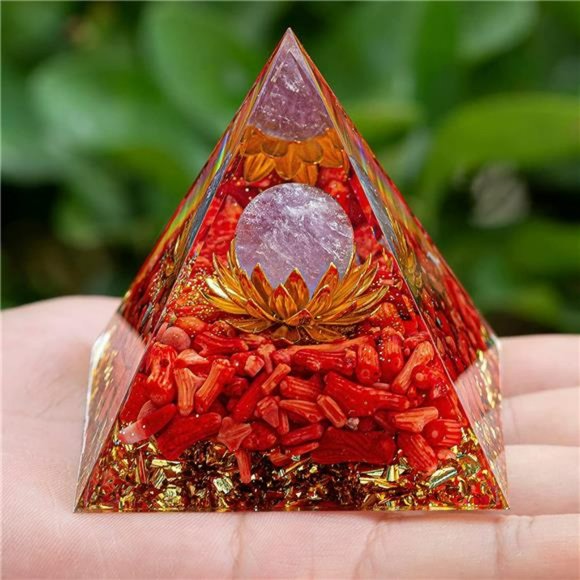 Orgone Pyramid Healing Stone - Amethyst Crystal Sphere Red Coral - Picture 10 of 10